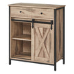 Freestanding Storage Cabinet – Engineered Wood – Rustic Brown and Black – Sliding Barn Door and Drawer