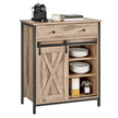Freestanding Storage Cabinet – Engineered Wood – Rustic Brown and Black – Sliding Barn Door and Drawer