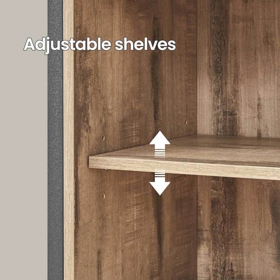 Freestanding Storage Cabinet – Engineered Wood – Rustic Brown and Black – Sliding Barn Door and Drawer