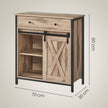 Freestanding Storage Cabinet – Engineered Wood – Rustic Brown and Black – Sliding Barn Door and Drawer