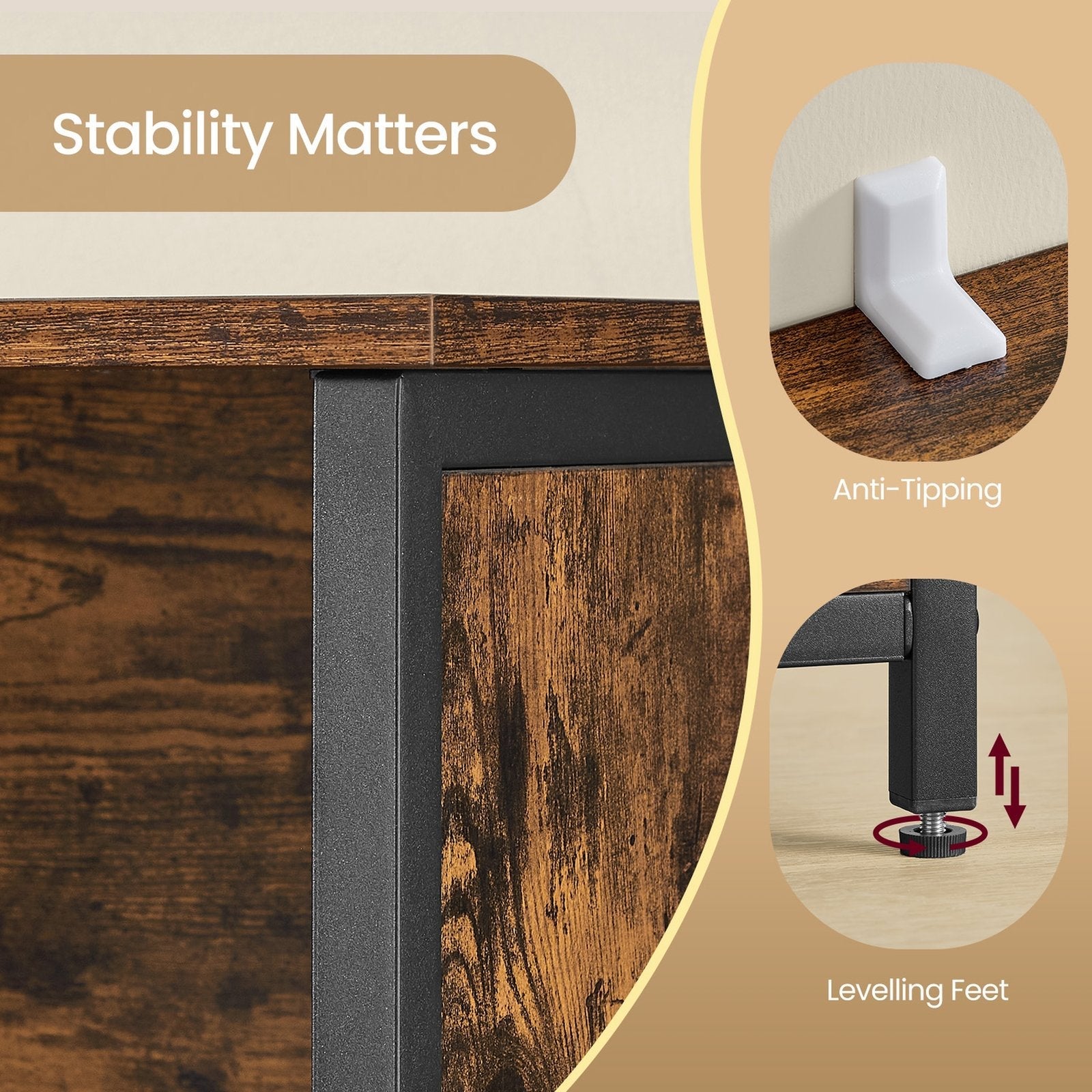 Freestanding Storage Cabinet – Wood – Rustic Brown and Black – Multifunctional with Adjustable Shelf