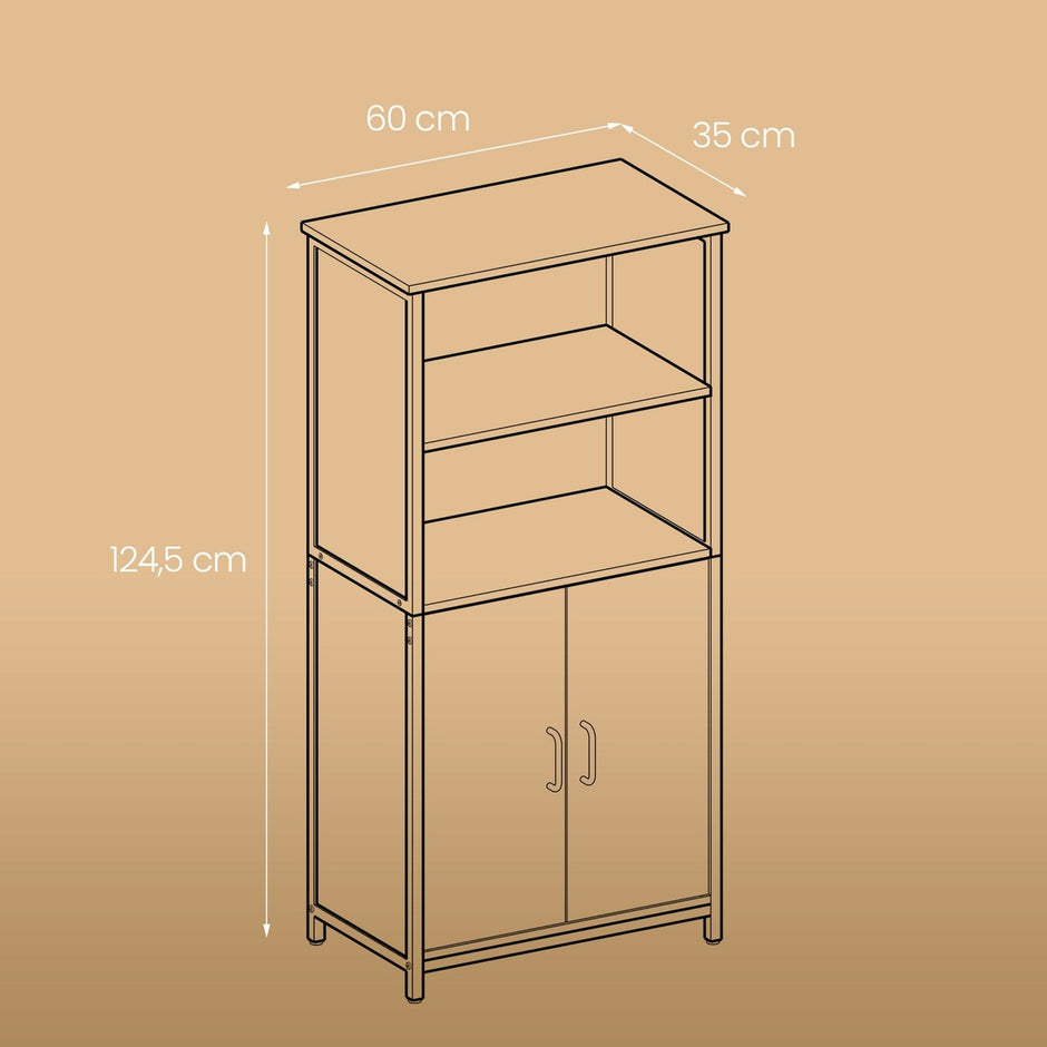 Freestanding Storage Cabinet – Wood – Rustic Brown and Black – Multifunctional with Adjustable Shelf