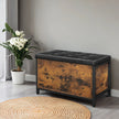 Storage Bench – Metal and Synthetic Leather – Black and Rustic Brown – Padded Seat with Storage Compartment