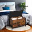 Storage Bench – Metal and Synthetic Leather – Black and Rustic Brown – Padded Seat with Storage Compartment