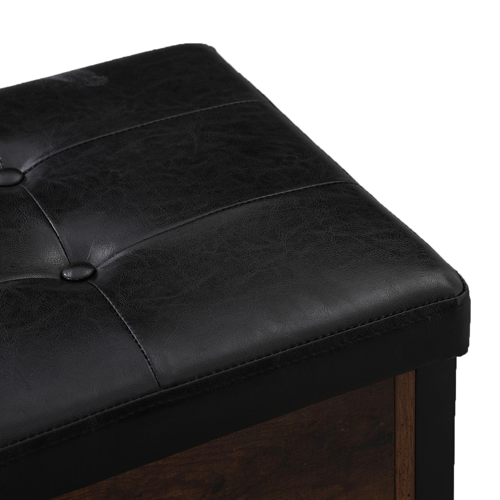 Storage Bench – Metal and Synthetic Leather – Black and Rustic Brown – Padded Seat with Storage Compartment