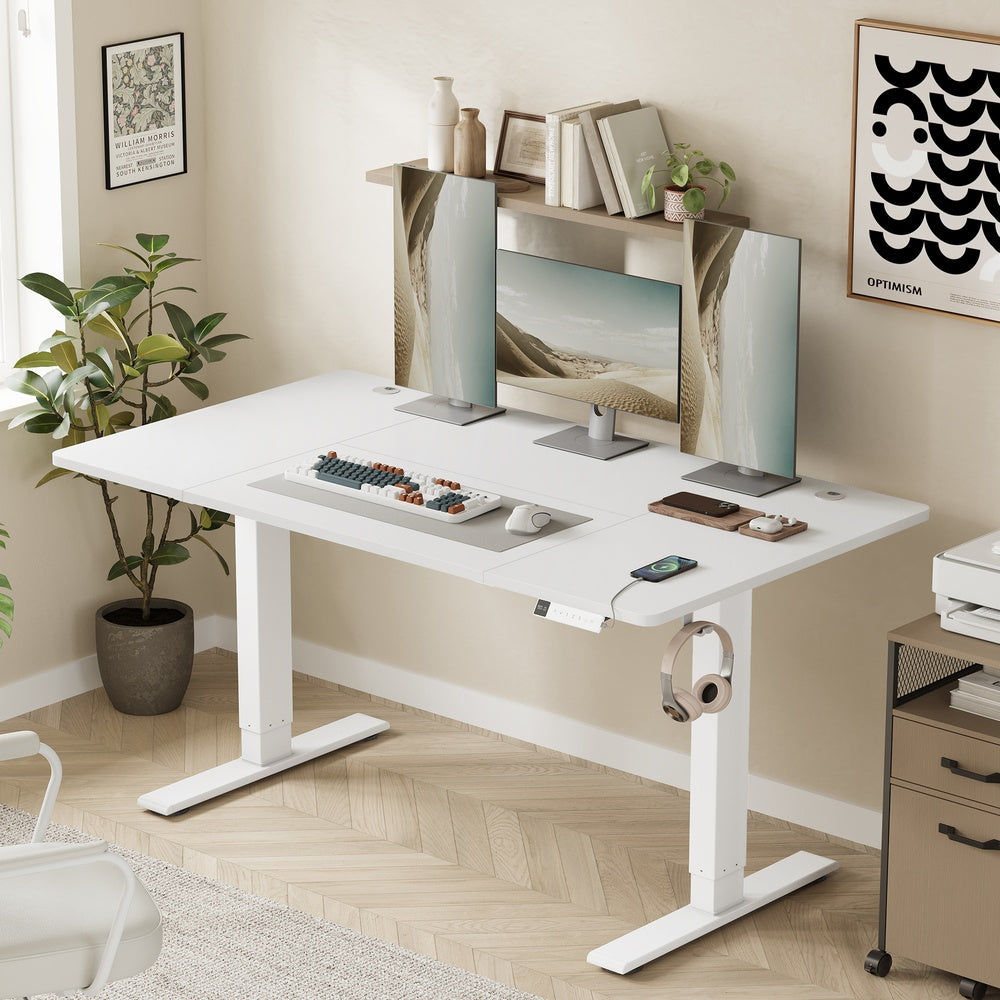 Electric Standing Desk - 140 x 80 - Particleboard & Steel - Height Adjustable - USB-C Fast Charging