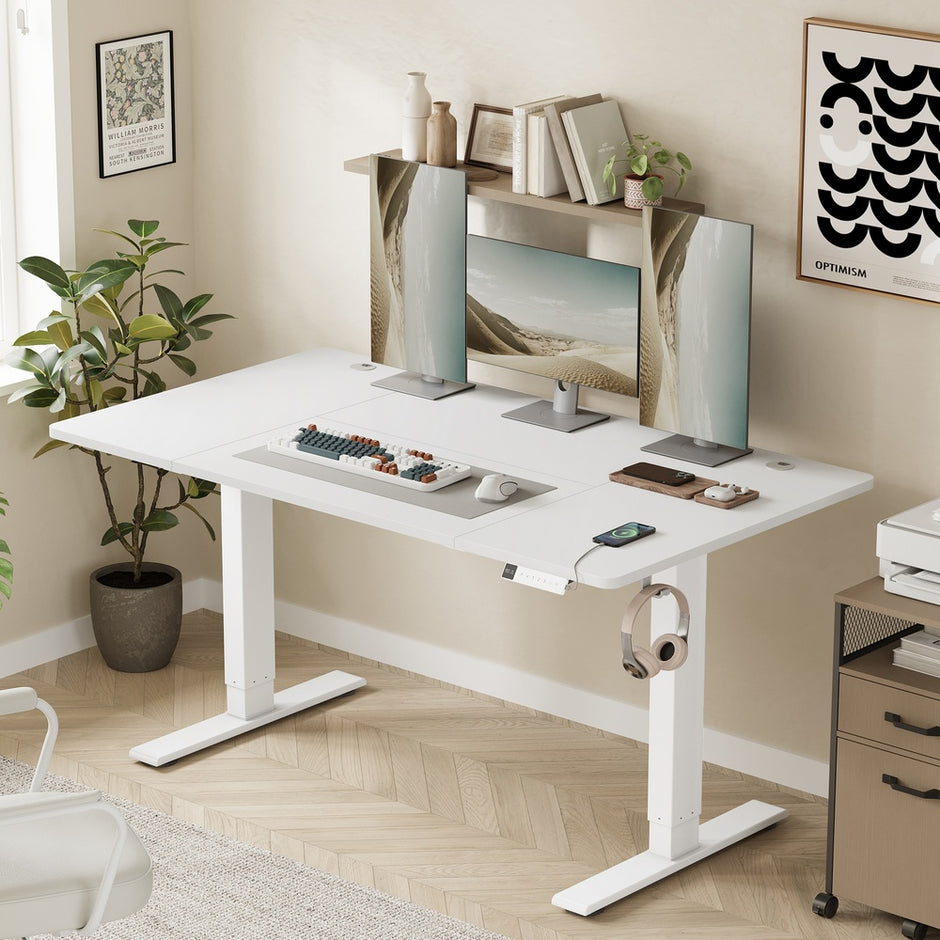 Electric Standing Desk - 140 x 80 - Particleboard & Steel - Height Adjustable - USB-C Fast Charging