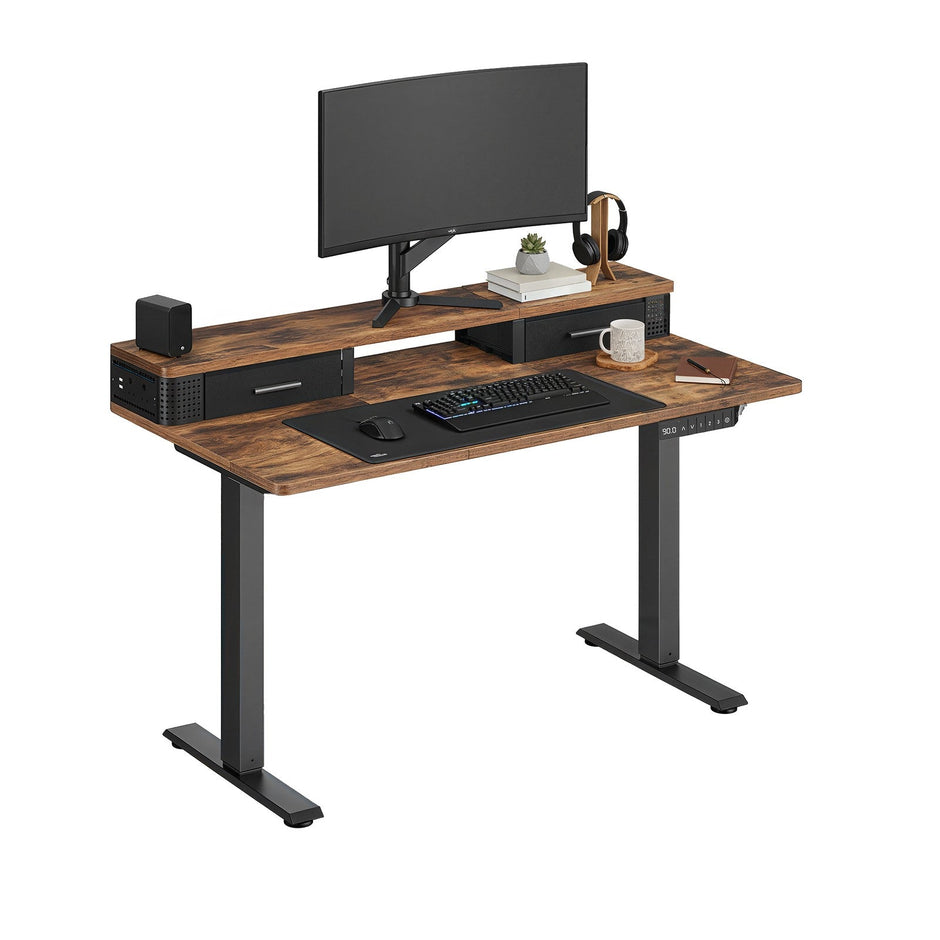 Electric Standing Desk – Engineered Wood – Black – Adjustable Height with Built-In Power Outlet and Memory Function