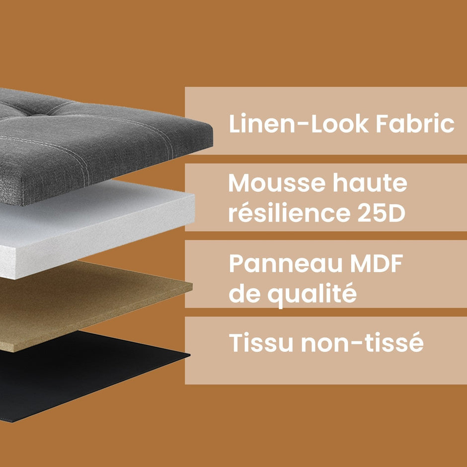 Ottoman Storage Bench – Linen-Look Fabric – Dark Grey – 80L Folding Chest with Heavy-Duty Capacity