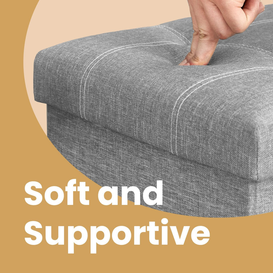 Ottoman Storage Bench – Linen-Look Fabric – Dark Grey – 80L Folding Chest with Heavy-Duty Capacity