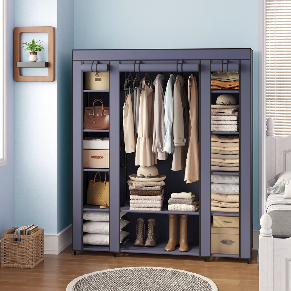 Portable Closet – Fabric – Navy Blue – Clothes Storage Organizer with Rail