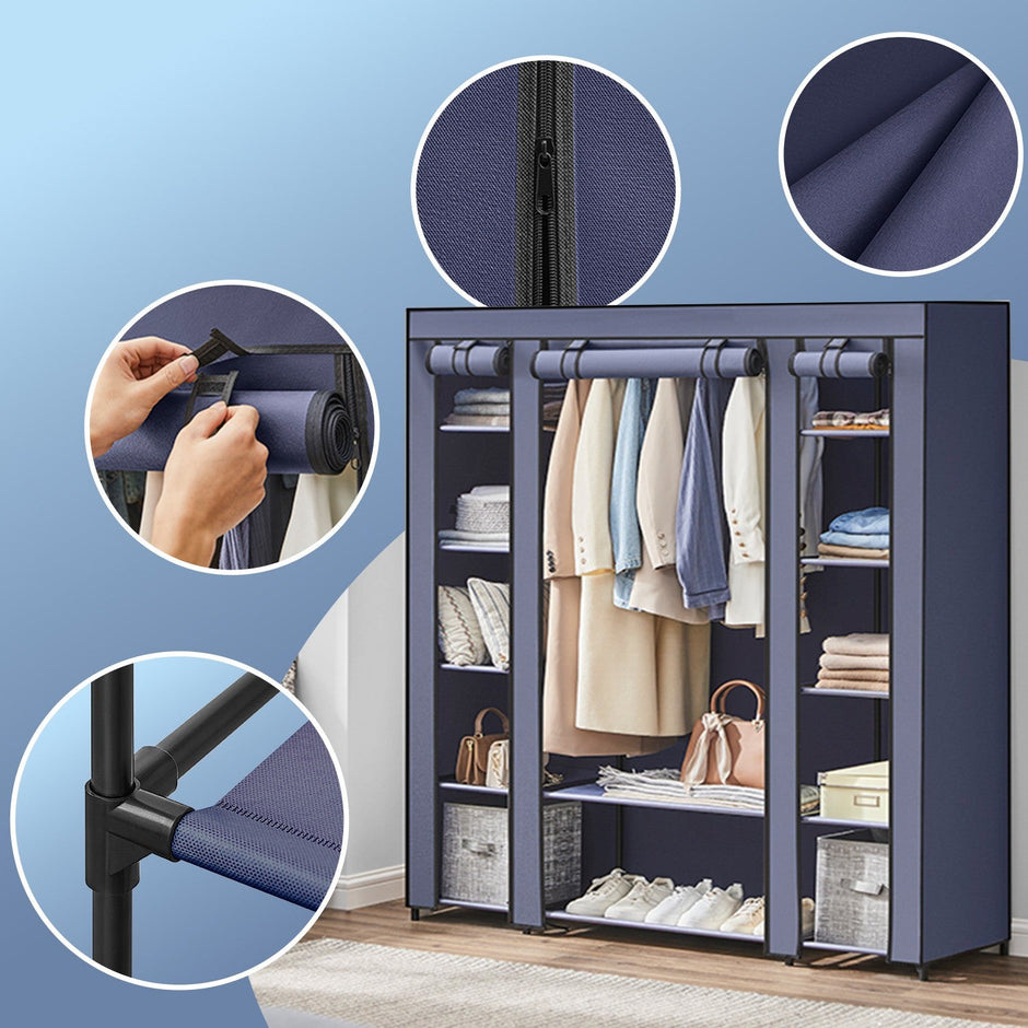 Portable Closet – Fabric – Navy Blue – Clothes Storage Organizer with Rail