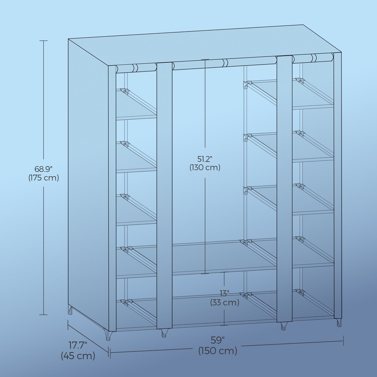 Portable Closet – Fabric – Navy Blue – Clothes Storage Organizer with Rail
