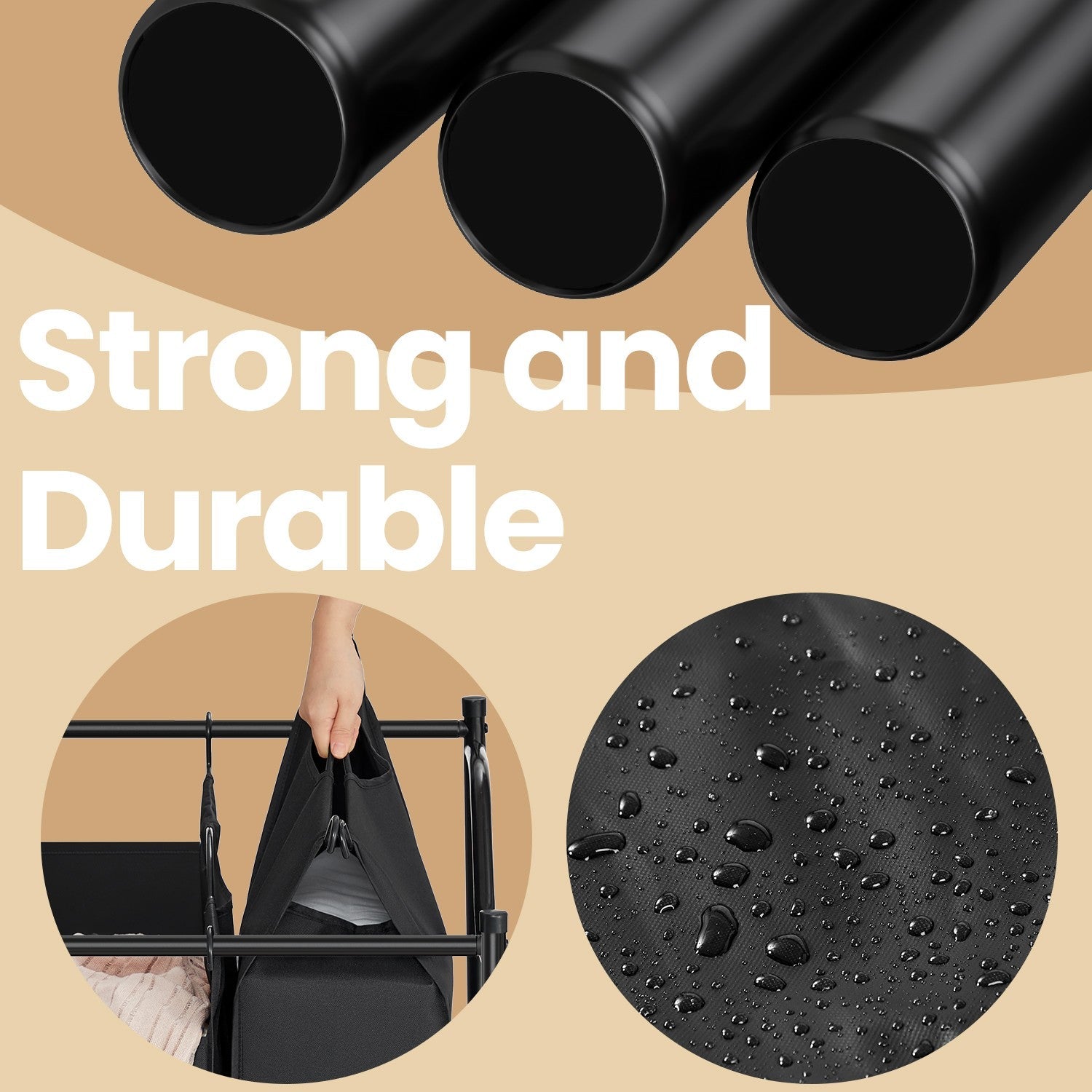 Rolling Laundry Sorter – Fabric – Black – With 4 Removable 35L Bags
