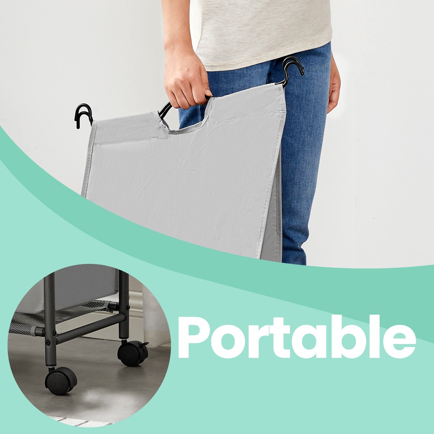 Rolling Laundry Sorter – Fabric – Black – With 4 Removable 35L Bags