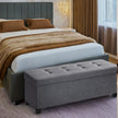 Storage Ottoman Bench – Fabric – Ink Black – Foldable with Storage and Plastic Legs, 38 x 110 x 40 cm