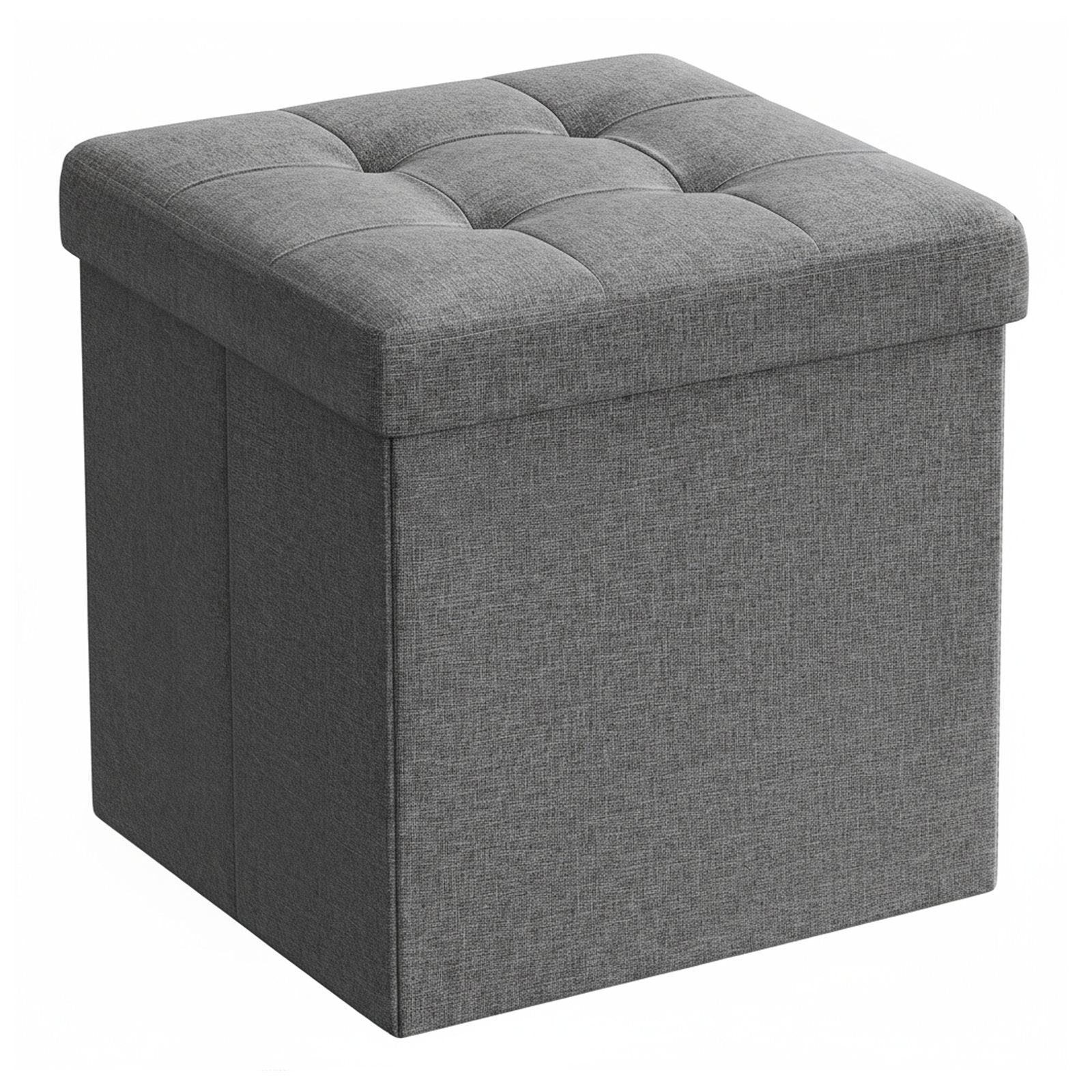 Set of 2 Storage Ottomans – Fabric – Dark Grey – Foldable Foot Rest Stools with Storage