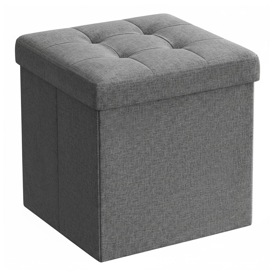 Set of 2 Storage Ottomans – Fabric – Dark Grey – Foldable Foot Rest Stools with Storage