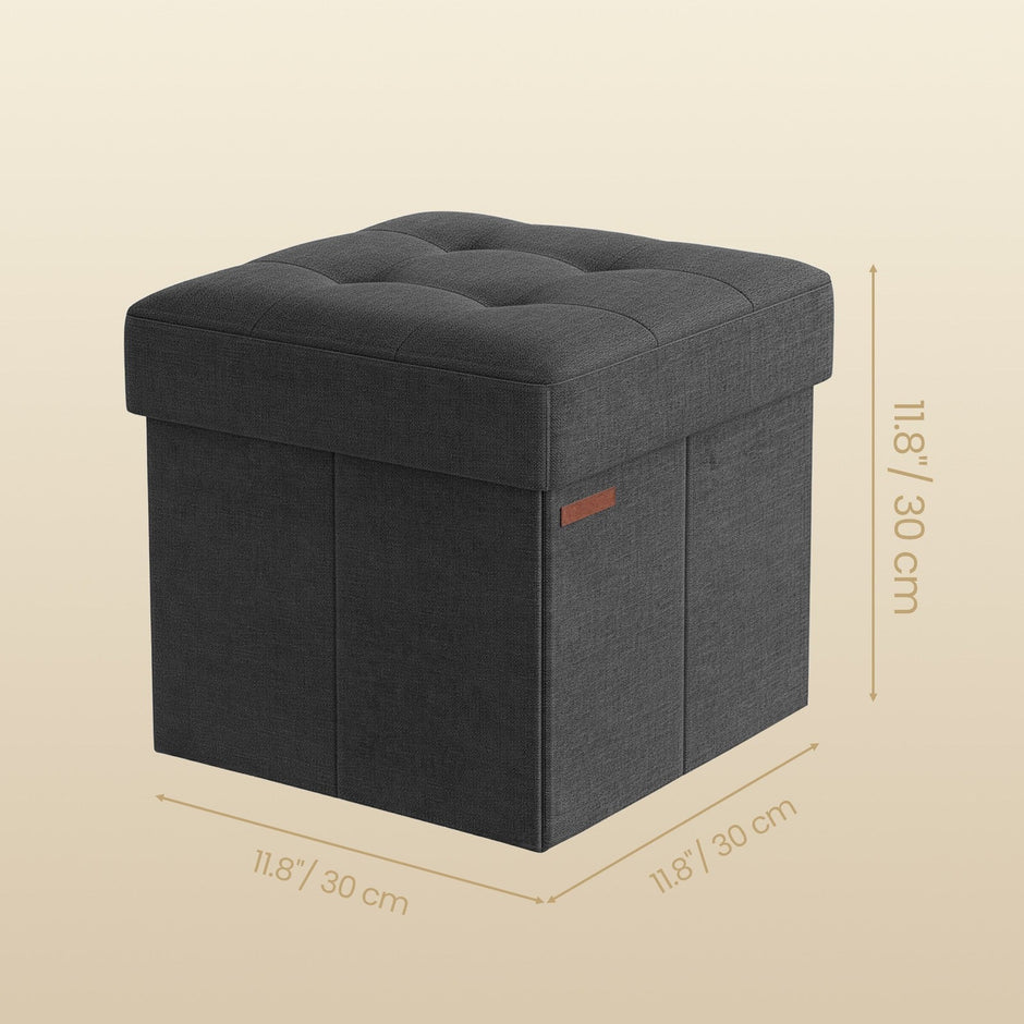 Set of 2 Storage Ottomans – Fabric – Dark Grey – Foldable Foot Rest Stools with Storage