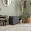 Set of 2 Storage Ottomans – Fabric – Dark Grey – Foldable Foot Rest Stools with Storage