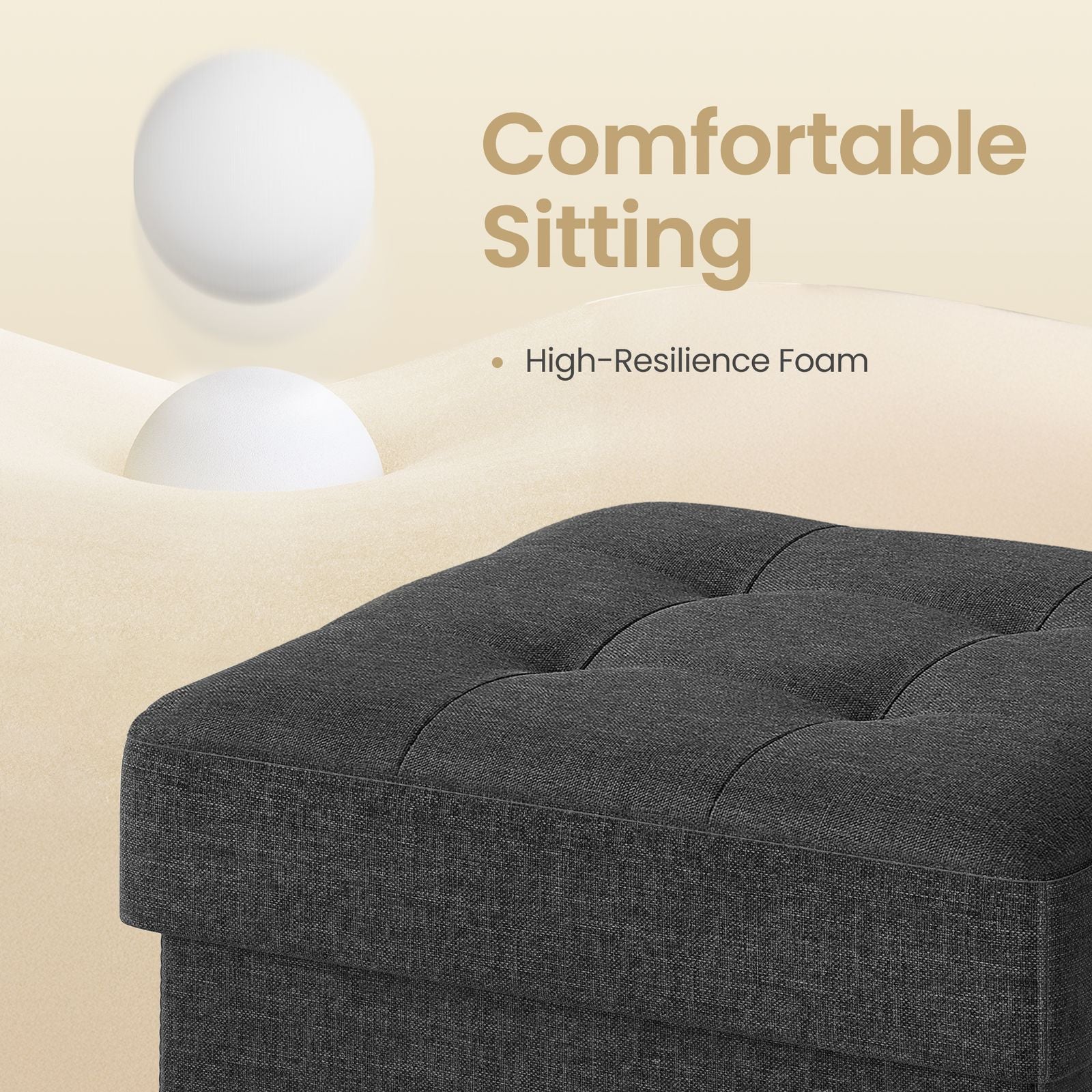 Set of 2 Storage Ottomans – Fabric – Dark Grey – Foldable Foot Rest Stools with Storage
