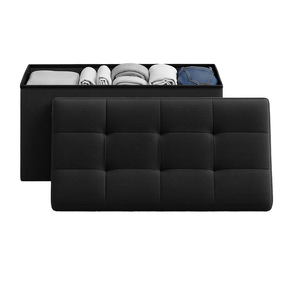 Storage Ottoman Bench – Fabric – Ink Black – Foldable with Storage