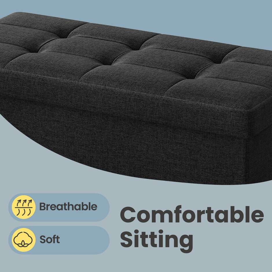 Storage Ottoman Bench – Fabric – Ink Black – Foldable with Storage