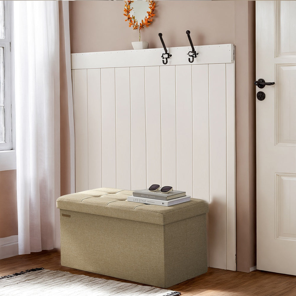 Storage Ottoman Bench – Fabric – Ink Black – Foldable with Storage