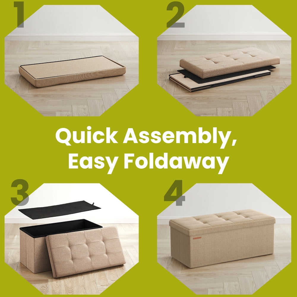 Storage Ottoman Bench – Fabric – Ink Black – Foldable with Storage