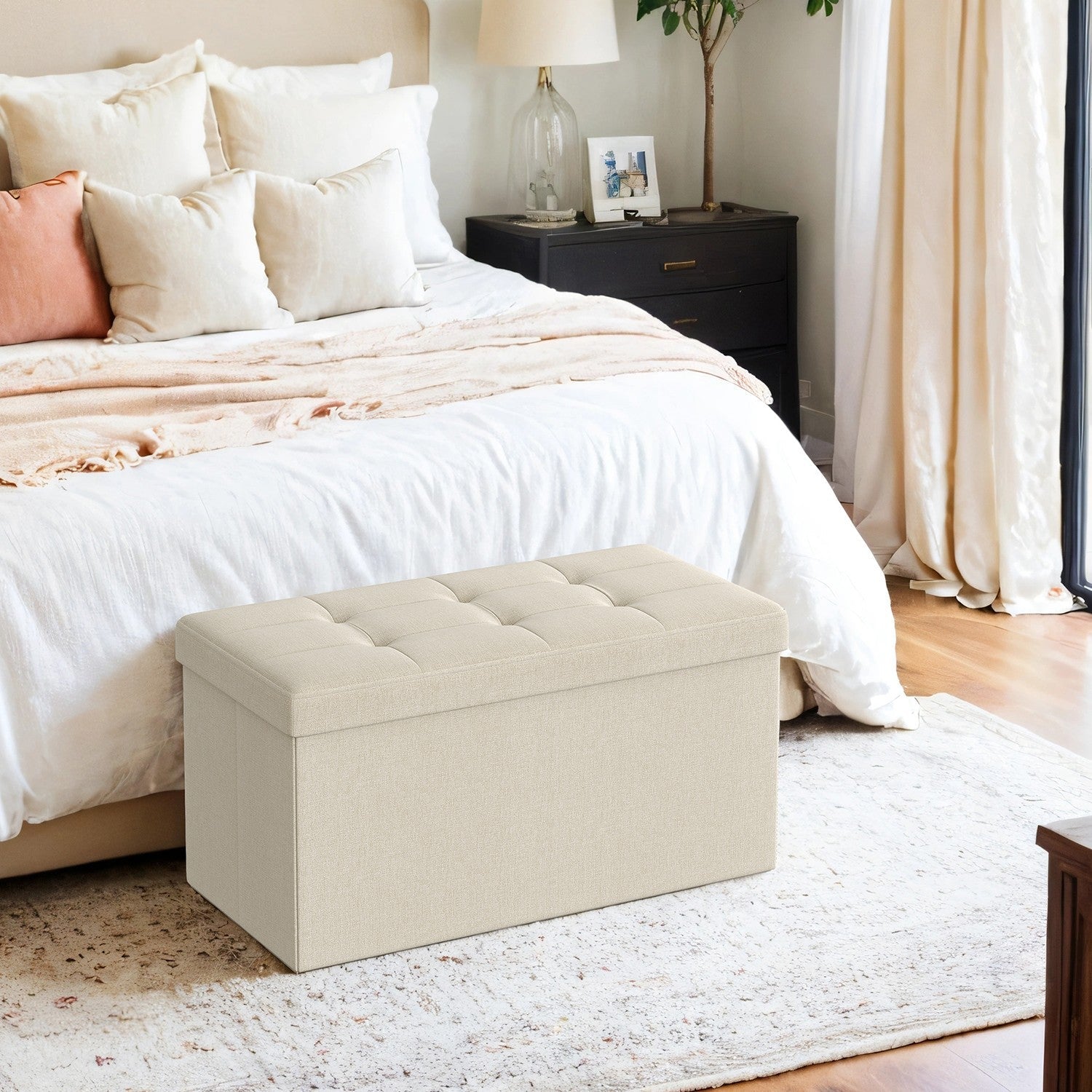 Storage Ottoman Bench – Fabric – Ink Black – Foldable with Storage