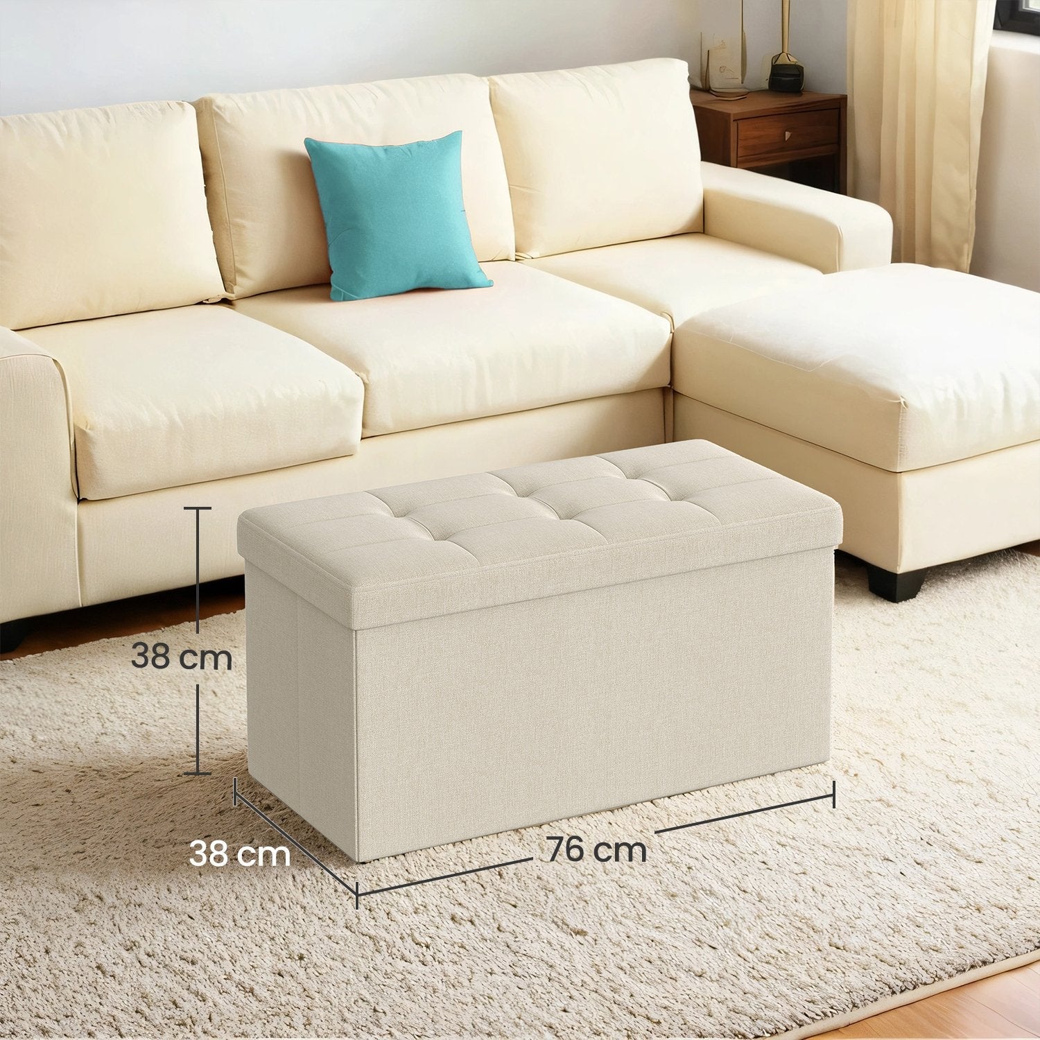 Storage Ottoman Bench – Fabric – Ink Black – Foldable with Storage