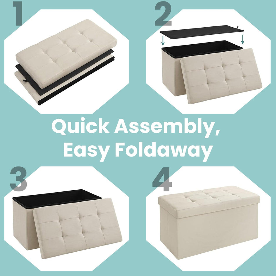 Storage Ottoman Bench – Fabric – Ink Black – Foldable with Storage