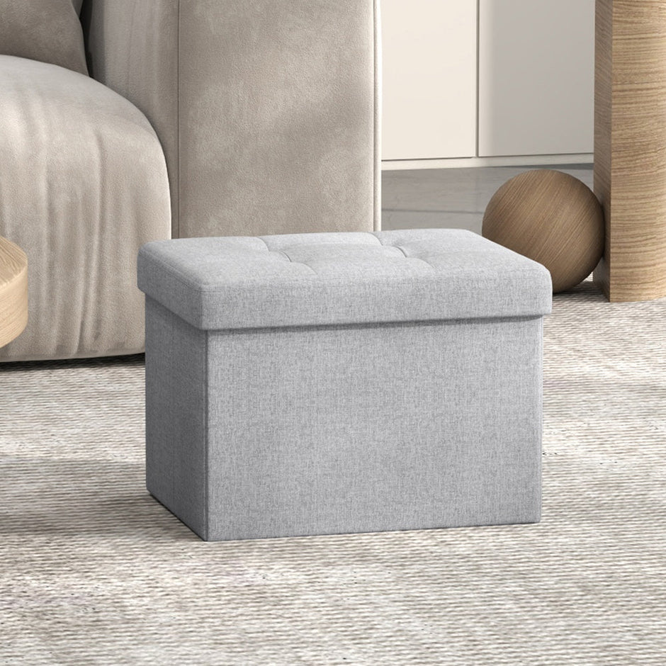 Foldable Storage Ottoman – Fabric – Dark Grey – Cube Foot Rest with 130 kg Capacity