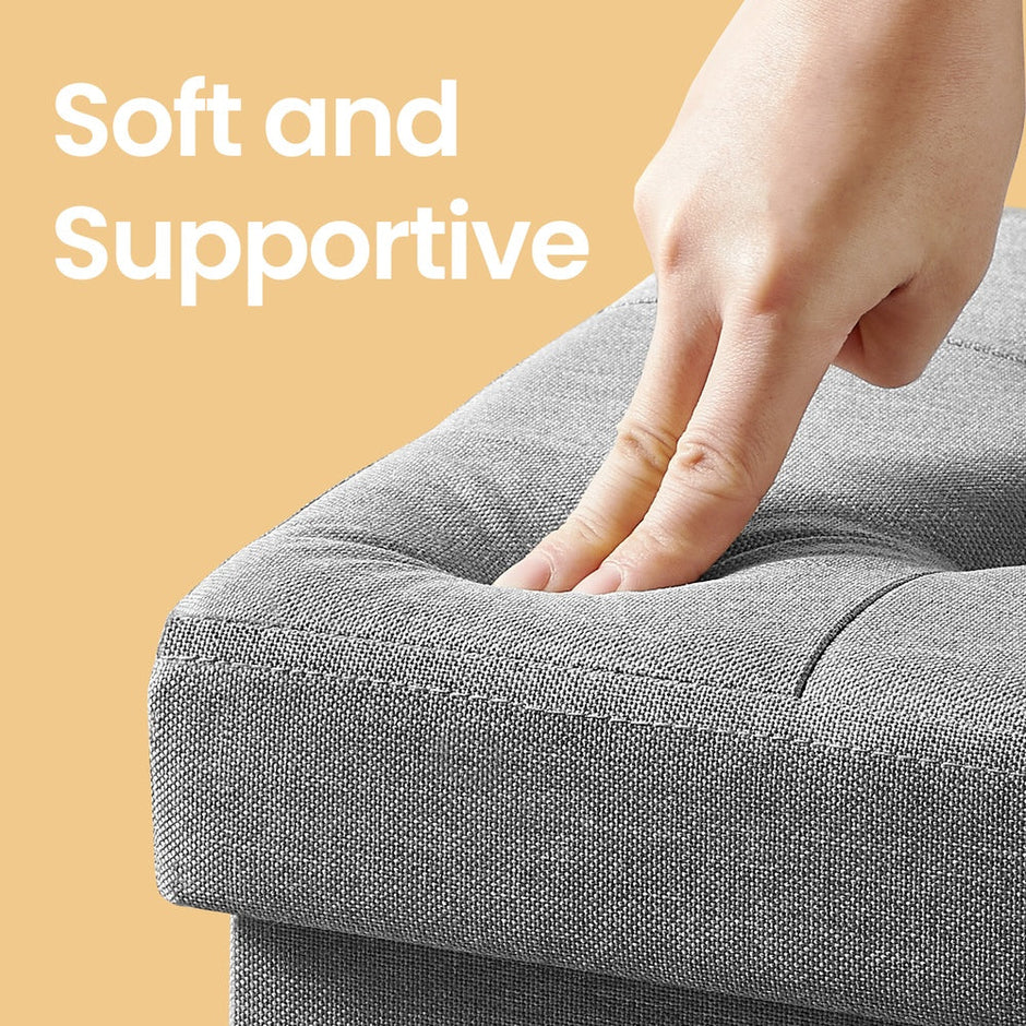 Foldable Storage Ottoman – Fabric – Dark Grey – Cube Foot Rest with 130 kg Capacity