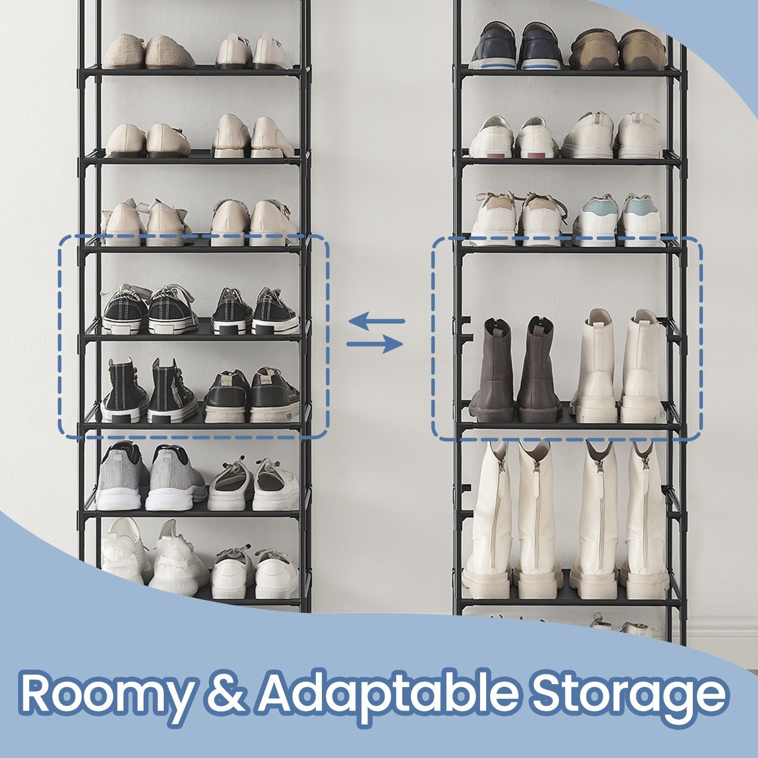 Shoe Rack – Metal Frame – Black – 10-Tier Space-Saving Design