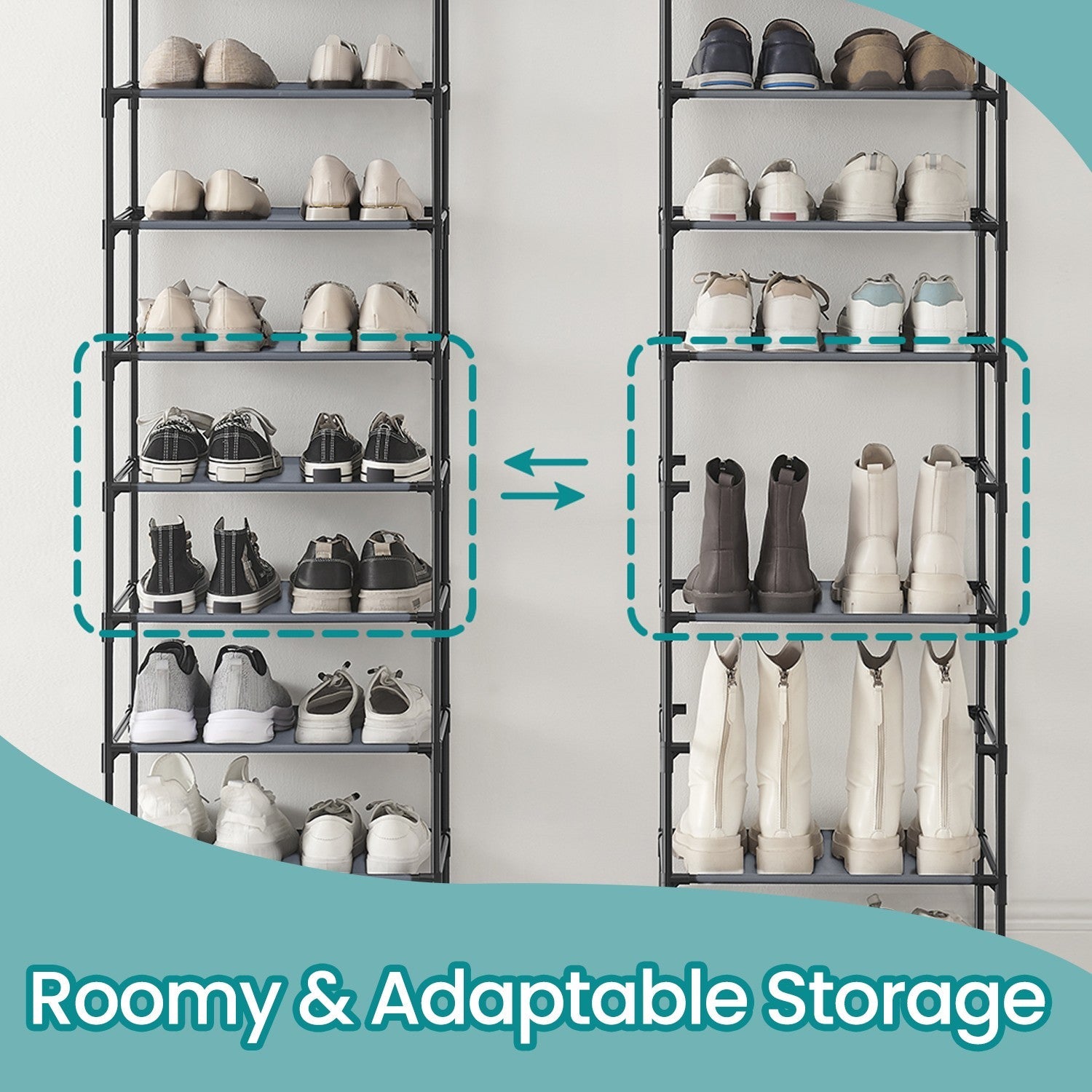 Shoe Rack – Metal Frame – Black – 10-Tier Space-Saving Design