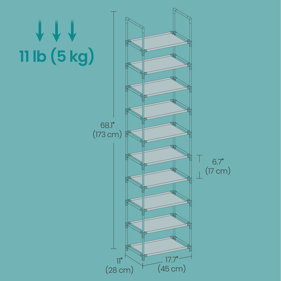Shoe Rack – Metal Frame – Black – 10-Tier Space-Saving Design