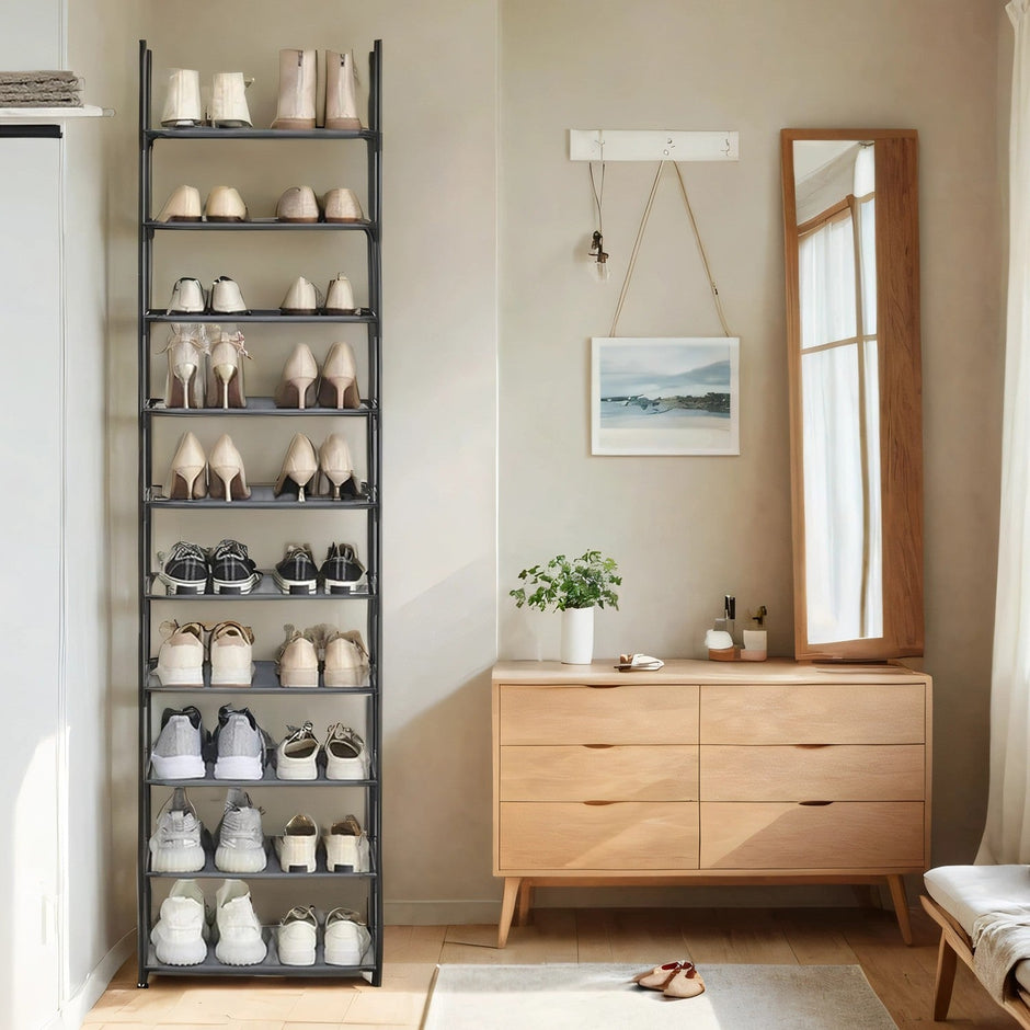 Shoe Rack – Metal Frame – Black – 10-Tier Space-Saving Design