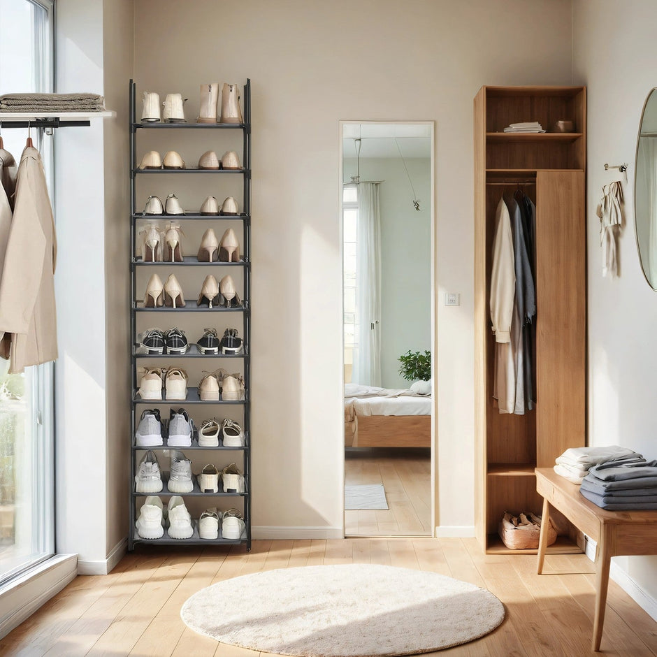 Shoe Rack – Metal Frame – Black – 10-Tier Space-Saving Design
