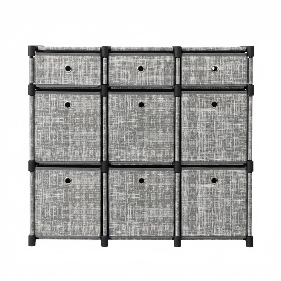 Cube Storage Shelf – Wood – Heather Grey – 9-Drawer Organizer for Living Room and Bedroom