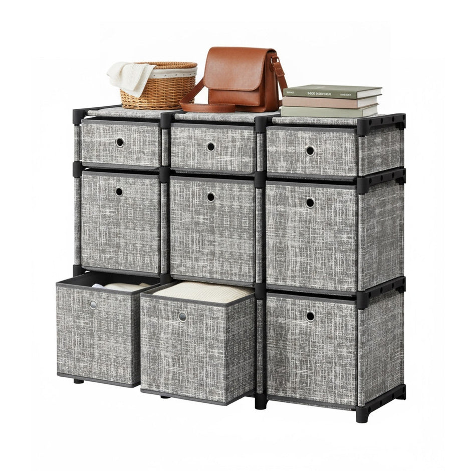 Cube Storage Shelf – Wood – Heather Grey – 9-Drawer Organizer for Living Room and Bedroom