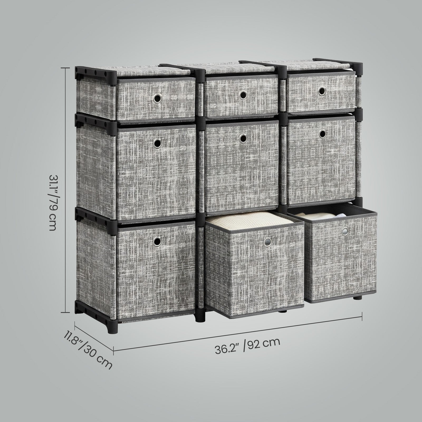 Cube Storage Shelf – Wood – Heather Grey – 9-Drawer Organizer for Living Room and Bedroom