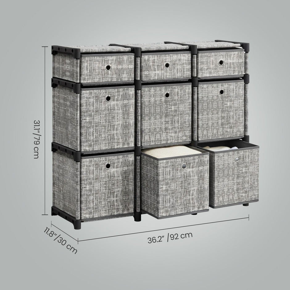 Cube Storage Shelf – Wood – Heather Grey – 9-Drawer Organizer for Living Room and Bedroom