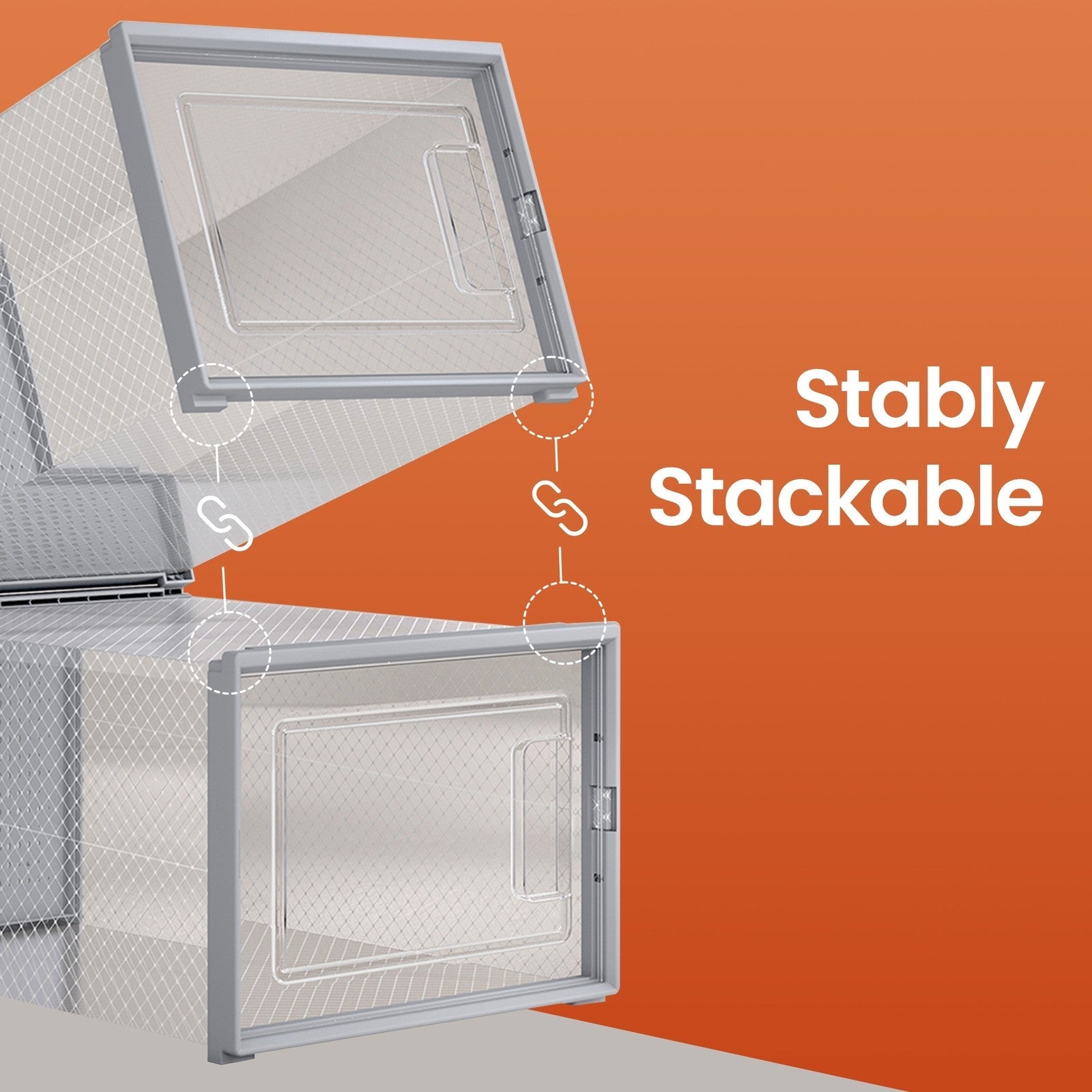 Shoe Storage Organizers – Plastic – Transparent and White – Set of 18 Stackable and Foldable Boxes