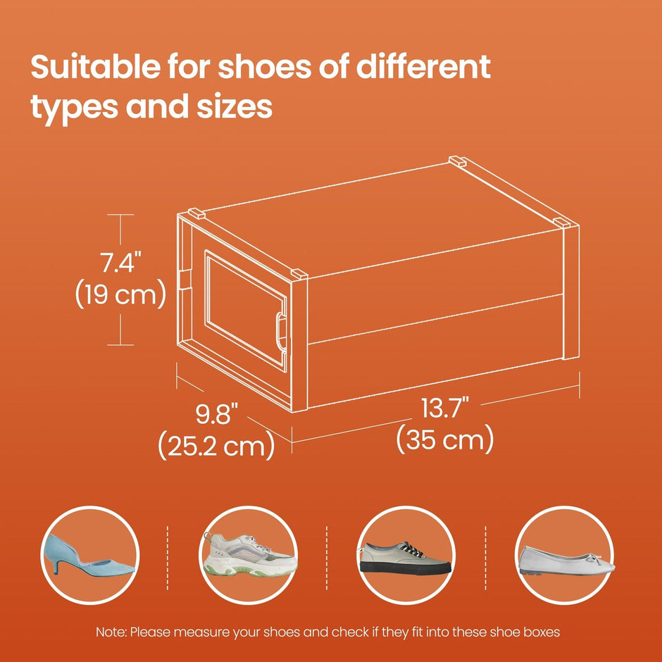 Shoe Storage Organizers – Plastic – Transparent and White – Set of 18 Stackable and Foldable Boxes