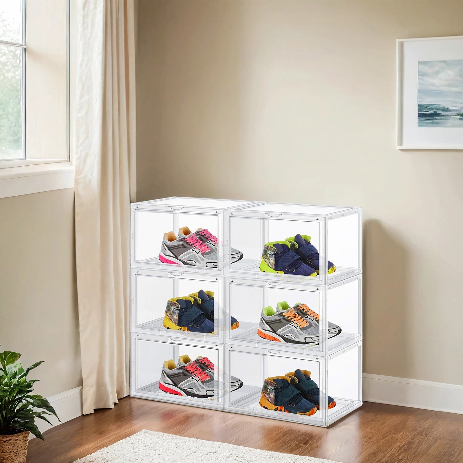 Set of 6 Plastic Shoe Organisers – Transparent – Stackable Design – Fits UK Size 11