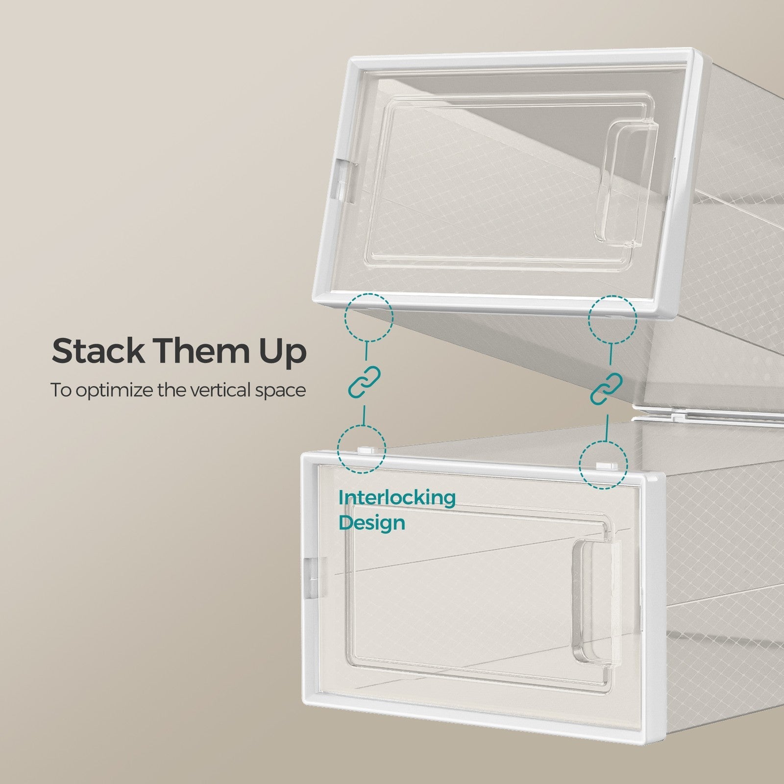 Stackable Shoe Boxes – Plastic – Transparent and White – Pack of 8, Fits UK Size 13, 33.3 x 23.2 x 14.3 cm