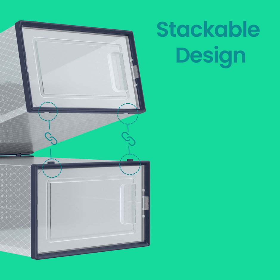 Shoe Storage Box Set – Clear Plastic – Transparent – Stackable and Foldable, Fits UK Size 11