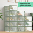 Shoe Storage Organizers – Transparent and White – Pack of 12 – Stackable Design, Fits UK Size 11