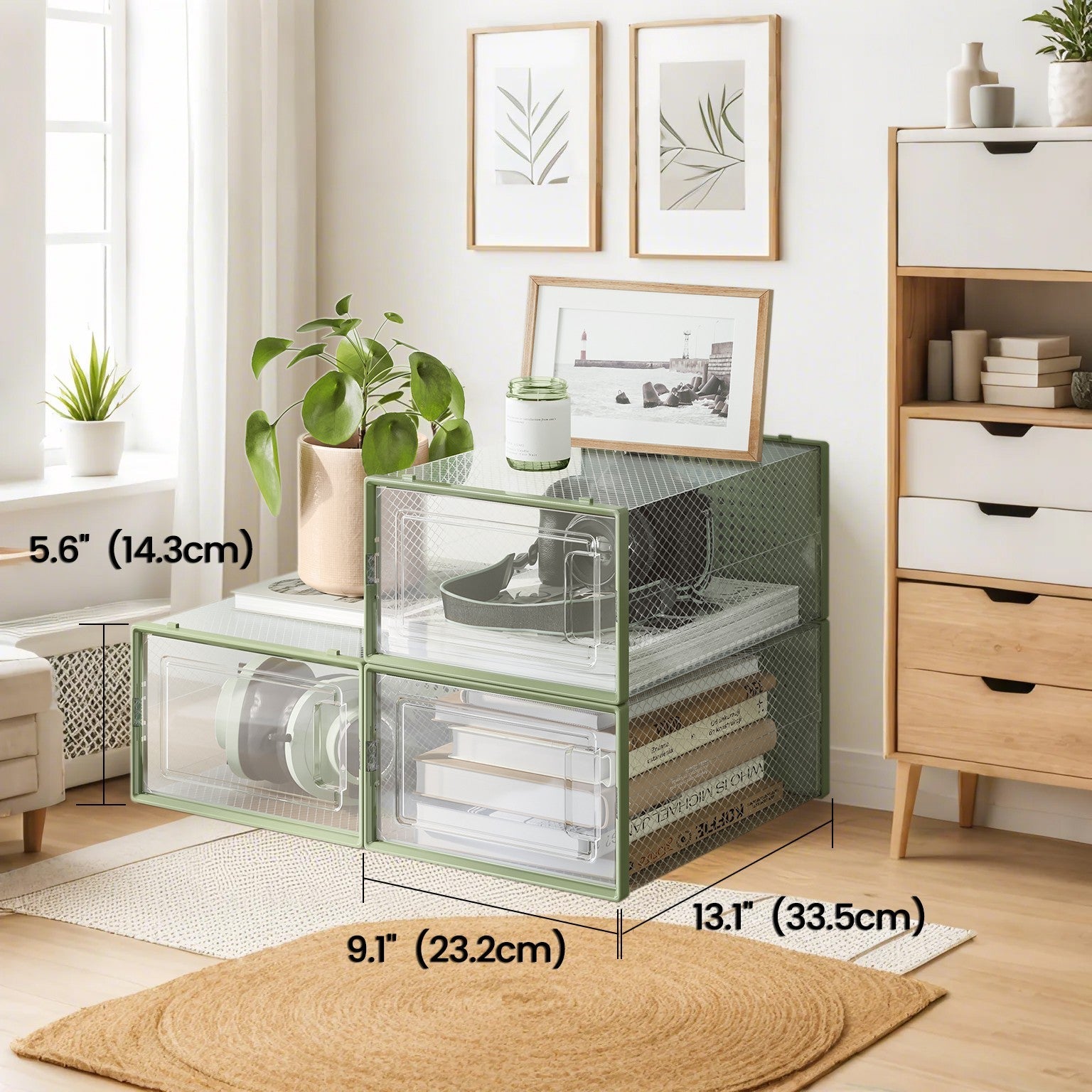 Shoe Storage Organizers – Transparent and White – Pack of 12 – Stackable Design, Fits UK Size 11